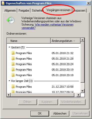 Datenrettung mit Windows-Boardmitteln, wenn Vorgängerversion gespeichert wurde