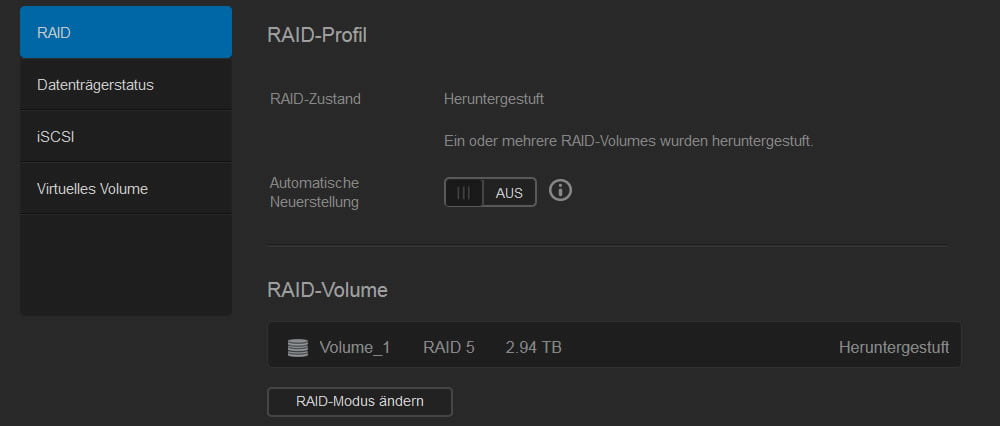 RAID 5 degraded, drohenden Datenverlust abwenden.